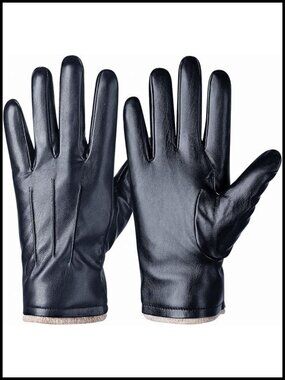 PU Leather Wool Lined Touchscreen Winter Gloves for Men